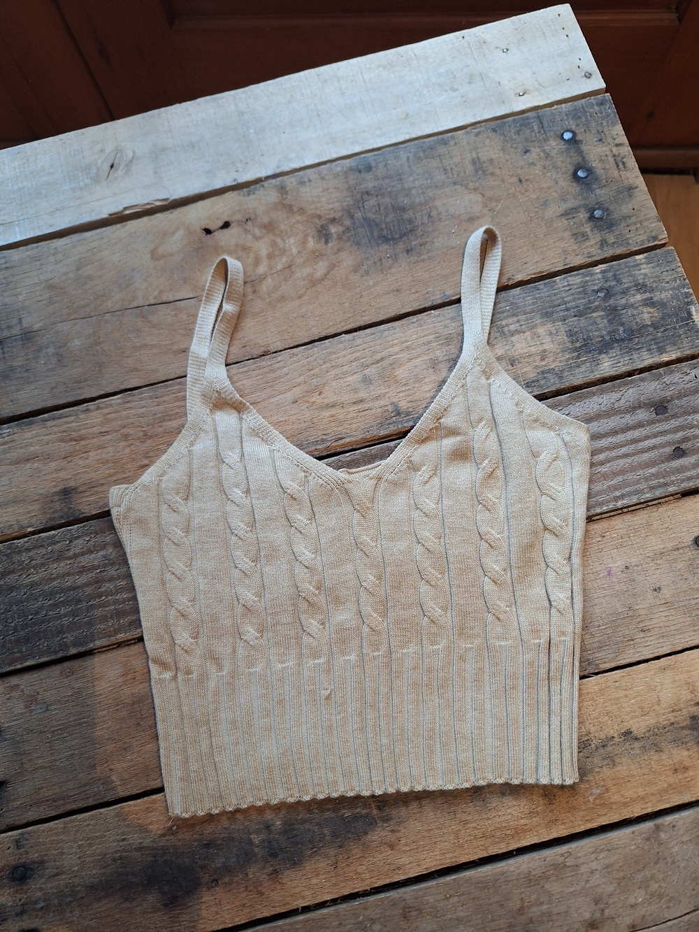 Beige Cable-Knit Cropped Tank Top - Women
